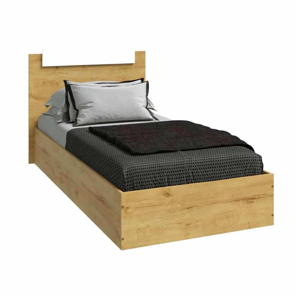 фото Кровать ЭКО Дуб вотан/Белый гладкий, ЛДСП, с настилом, для спальни, дома, дачи 937х285х2037 ЭРА