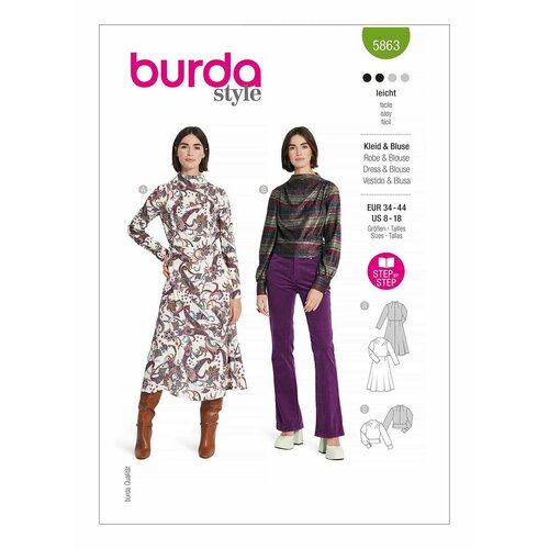 Выкройка BURDA №5863 Платье, блуза выкройка burda 6424 блуза