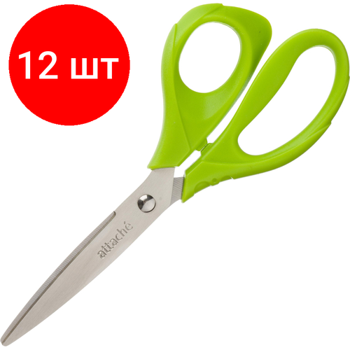 Комплект 12 штук, Ножницы Attache Spring 175 мм эргоном. руч. без покрытия, цвет салатовый