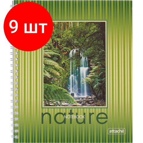 Комплект 9 штук, Тетрадь общая Attache,60л, клет, А5, спир, обл. мел. карт