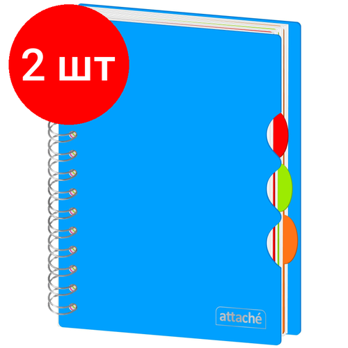 Комплект 2 штук, Бизнес-тетрадь Attache А5.100л, кл, спир, обл. пластик, с разделителями, голубой