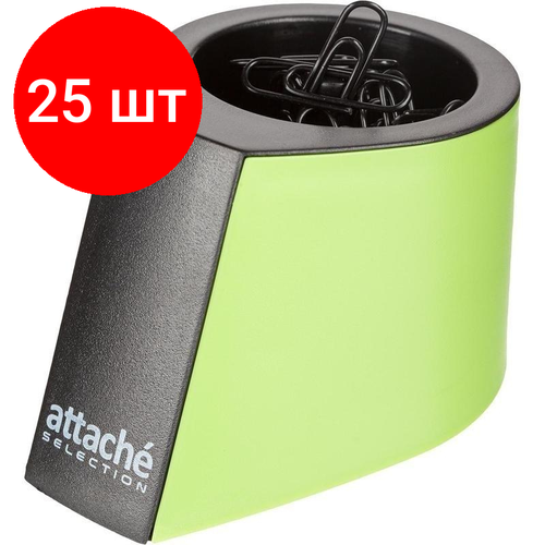 Комплект 25 штук, Скрепочница магнитная Attache Selection, цвет черный/зеленый