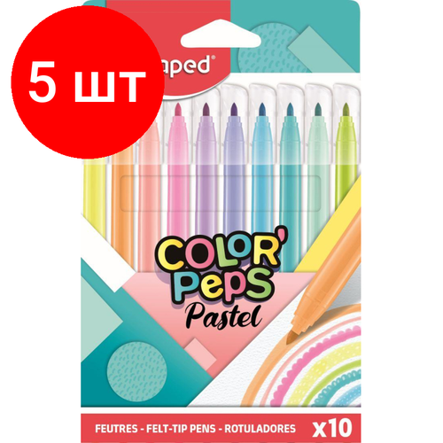 Комплект 5 наб, Фломастеры COLOR'PEPS PASTEL смываемые,10 цв/наб,845469