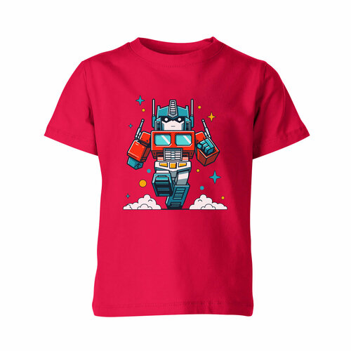 Детская футболка «Робот Трансформер бежит спасать мир. Игрушка» (164, темно-розовый)