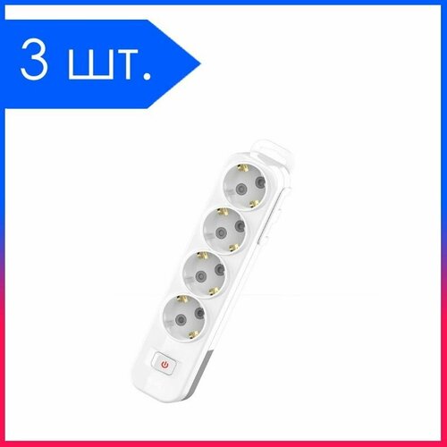 3 шт Колодка для Удлинителя 4 гнезда С Заземлением Шторки Выкл Белый 16А IP20 Myra EL-BI 2636₽