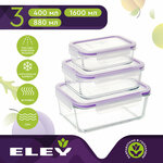 Набор стеклянных пищевых контейнеров Eley 3 штуки 450 мл, 1030 мл и 1900 мл - изображение