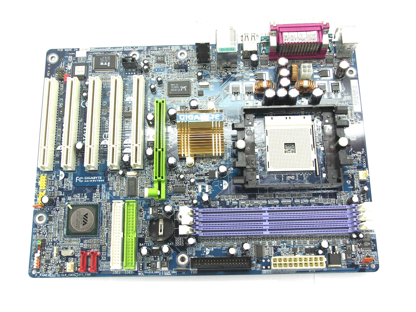 Материнская плата S-754 GigaByte GA-K8VT800 Rev 2.0 (VIA K8T800/3xDDR/AGP/5xPCI/Sb/Lan/ATX)