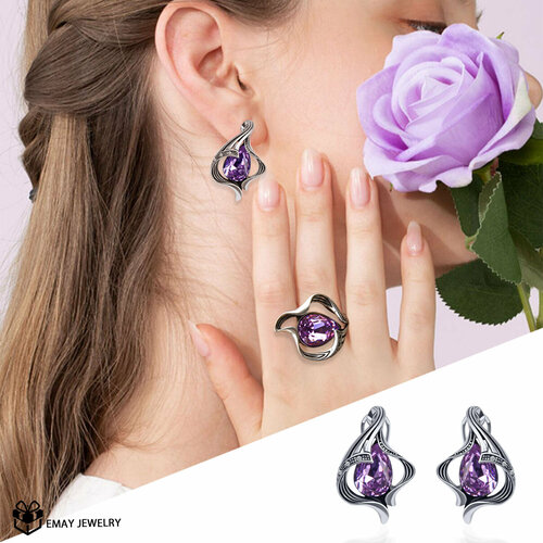 фото Серьги emay, фианит, искусственный камень, фиолетовый