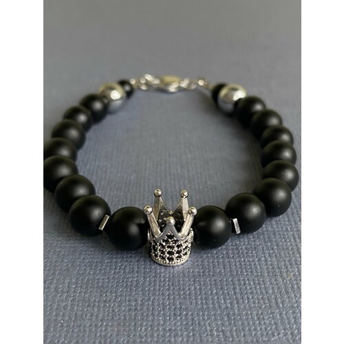 фото Браслет el tro "королевский", гематит, шунгит, 1 шт., размер 18 см, серебряный, черный