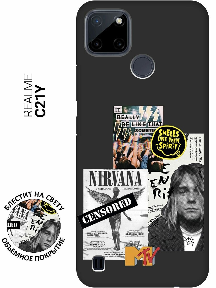 Матовый Soft Touch силиконовый чехол на Realme C21Y, Рилми С21у с 3D принтом "Nirvana" черный