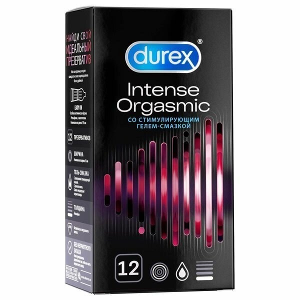 Презервативы Durex Intense Orgasmic, рельефные со стимулирующим гелем-смазкой, 12 штук