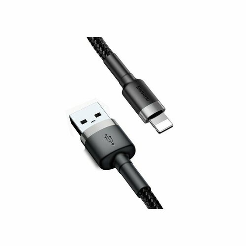 Кабель Baseus, Lightning - USB, 2.4 А, ПВХ оплётка, 1 м, чёрно-серый baseus переходник baseus square round usb3 0 usb3 0 3xusb2 0 1 м черный