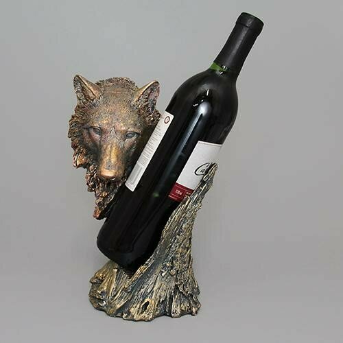 Подставка держатель под бутылку D 12 cм H-23 см конфетница Волк бронзовая поли стоун 1648₽