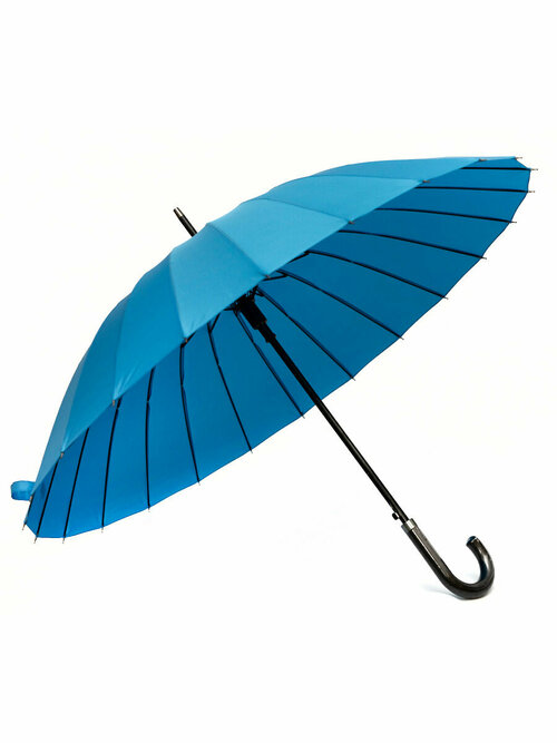 Зонт-трость полуавтомат, 2 сложения, купол 105 см, 24 спиц, система «антиветер», чехол в комплекте, для женщин, голубой