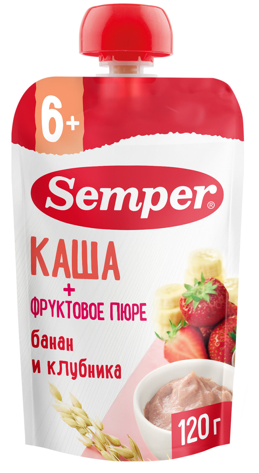 Пюре Semper Бананово-клубничное с кашей, пауч, 120гр - фото №1