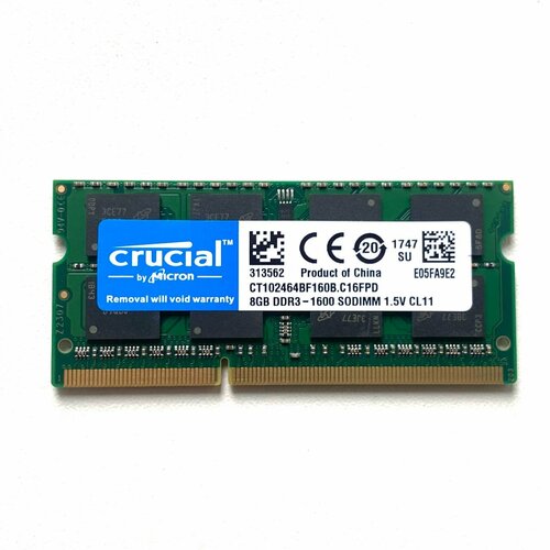 Модуль памяти Crucial 8gb DDR3 1600 SODIMM 15v 149000₽