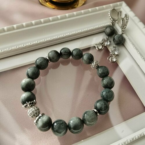 фото Комплект бижутерии: серьги, браслет, кошачий глаз камни елены