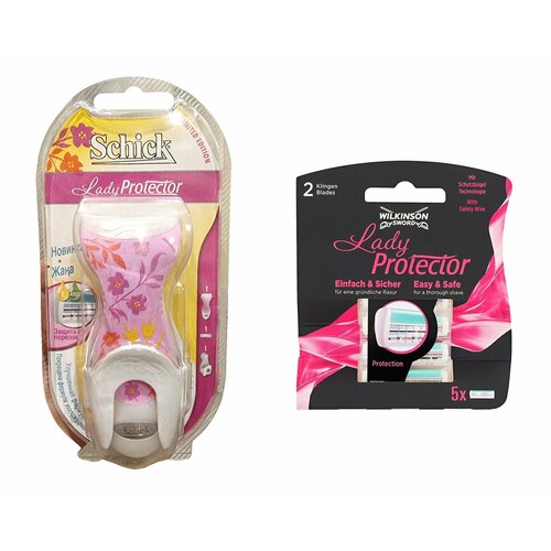 сменные кассеты wilkinson sword schick protector 3 8 шт Женский бритвенный станок с 6 кассетами и настенным держателем / Schick Lady Protector