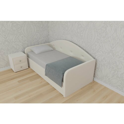 Двуспальная кровать Рим 140x200 основание металлическое с ламелями велюр белый