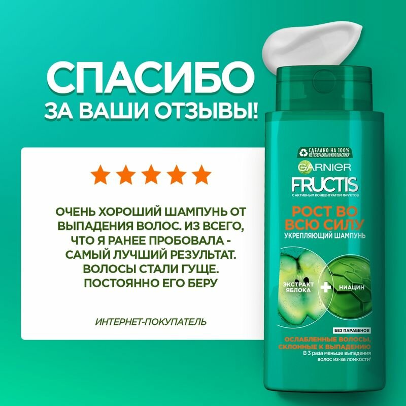 Шампунь Garnier Fructis Рост во всю cилу, для ослабленных волос, склонных к выпадению, 250 мл - фото №13