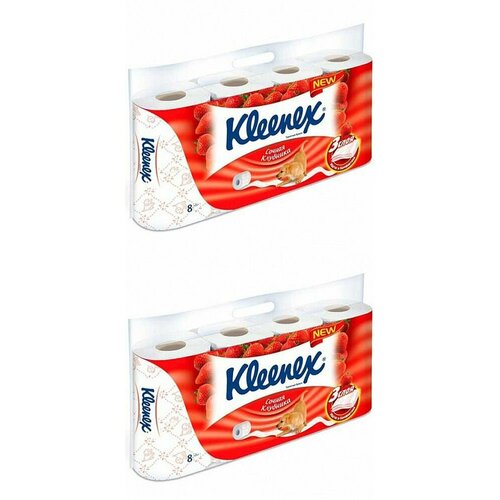 Kleenex уалетная бумага, Сочная Клубника, 3-х слойная, new design, 8 рулонов, 2 уп.