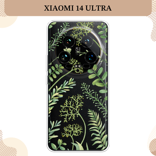 Силиконовый чехол Green Leaves на Xiaomi 14 Ultra / Сяоми 14 Ультра, прозрачный силиконовый чехол на xiaomi 14 ultra сяоми 14 ультра дикие полевые цветы прозрачный
