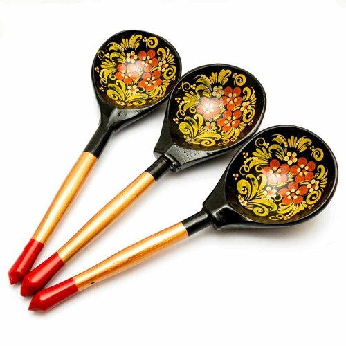 Деревянная ложка столовая с росписью - Чернушка 19 см Набор 3 штуки 799₽