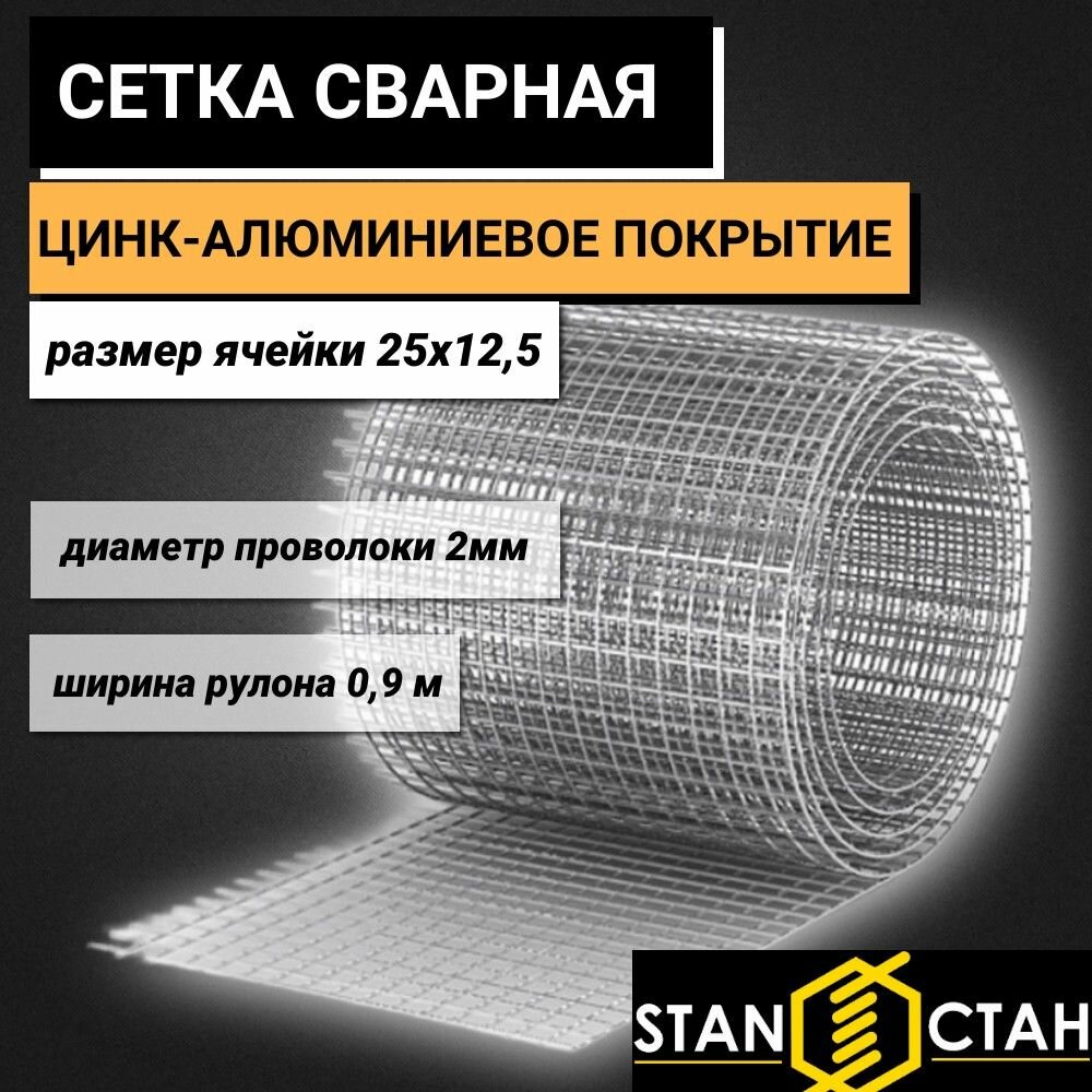 Сетка сварная цинк-алюминиевое покрытие ячейка 25х12,5 мм, d-2, высота 900 мм, длина 1м. для птицеводства и звероводства Клетка для птиц брудер