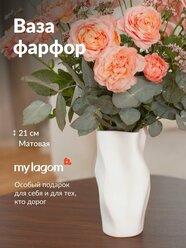 Ваза фарфоровая my lagom керамика для цветов и сухоцветов белая 21 см