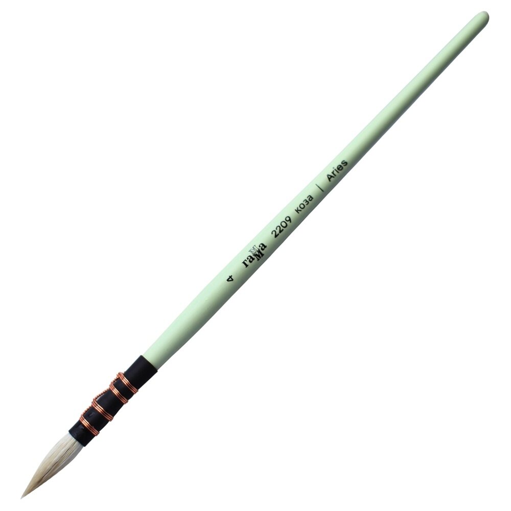 Кисть художественная Гамма коза "Aries", круглая № 4, французское крепление, короткая ручка (2209004)