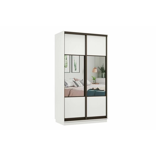 Шкаф-купе ЛофтКлассика Экспресс белый с зеркалами ЛДСП профиль бронза с полками штангой для дома дачи спальни гостиной прихожей 1200х2400х600 мебельный РАЙ 22760₽