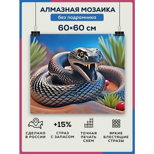 фото Алмазная мозаика 60x60 гадюка змея без подрамника diamond canvas