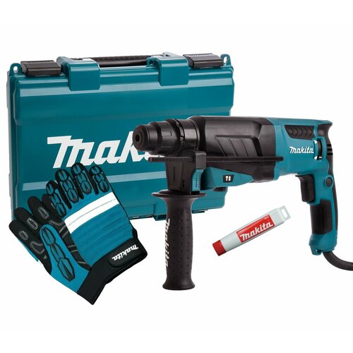 Набор Makita: перфоратор Makita HR2630, 800 Вт, 2.4 Дж, 4600 уд/мин + перчатки Механик PGH-160350-XL + смазка для буров 196804-7, PT1051