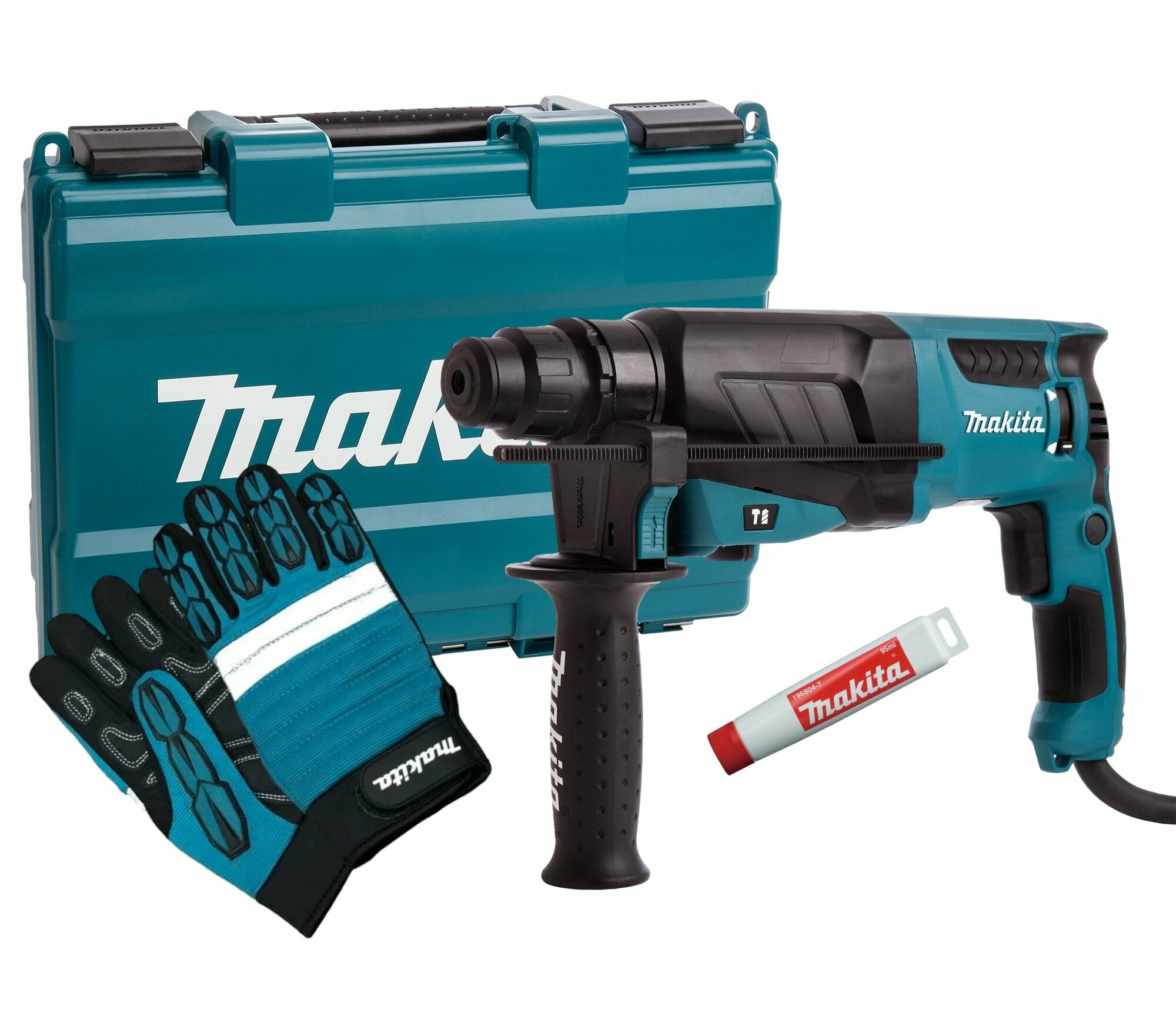 Набор Makita: перфоратор Makita HR2630 800 Вт 2.4 Дж 4600 уд/мин + перчатки "Механик" PGH-160350-XL + смазка для буров 196804-7 PT1051