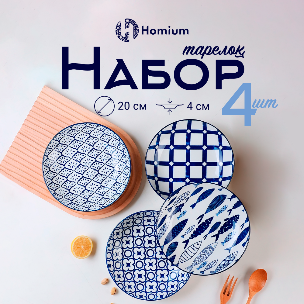 Тарелка Homium Kitchen Japanese Collection Очарование D20см цвет синий/белый