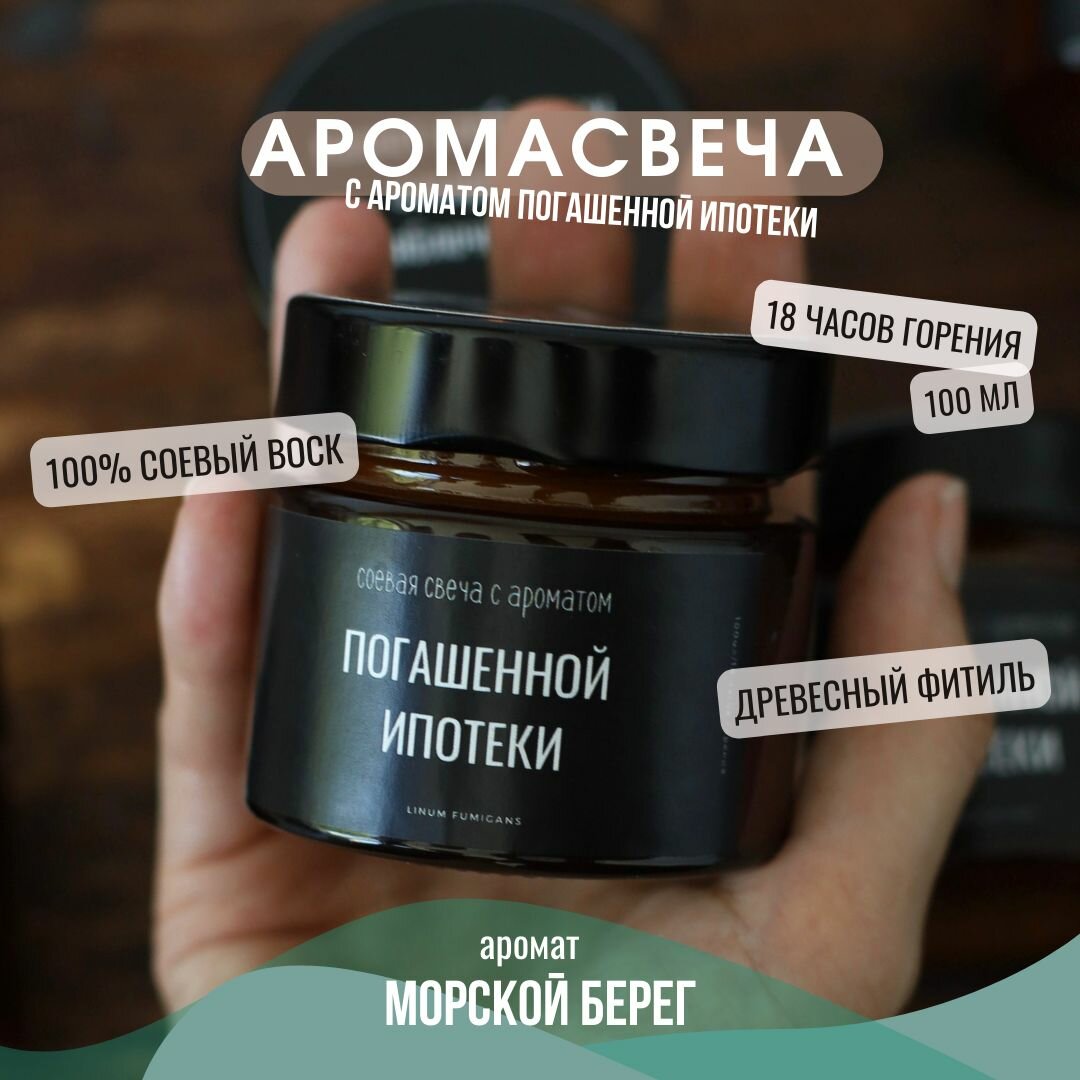 фото Ароматическая соевая свеча с ароматом погашенной ипотеки, 100 мл LINUM FUMIGANS / трендовый ароматный подарок