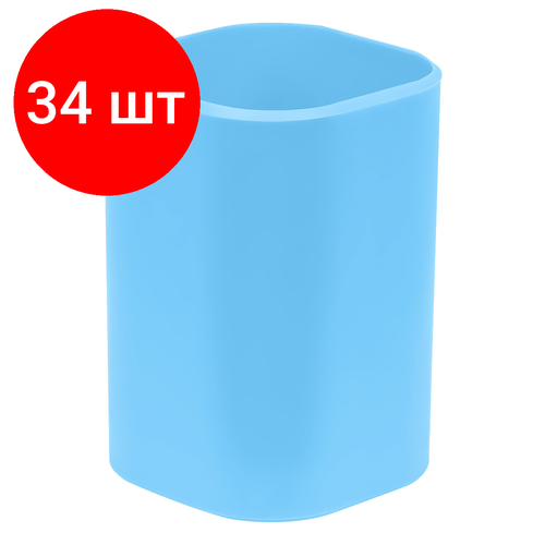 Комплект 34 шт, Подставка-стакан СТАММ Фаворит, пластиковая, квадратная, голубая