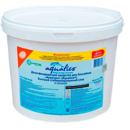 дезинфицирующее средство aquatics быстый хлор гранулы 1 кг Aquatics (Каустик) хлор быстрый гранулы, 10 кг