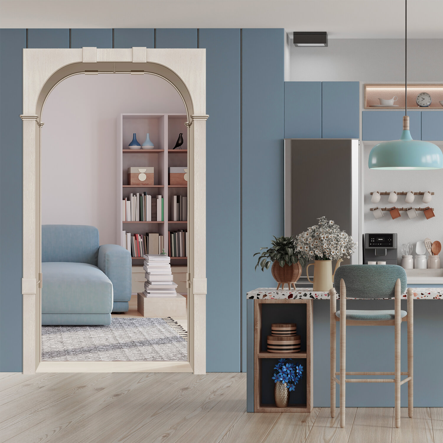 фото Арка межкомнатная Милано, белый ясень 700-1400*190*2150 со сводорасширителем