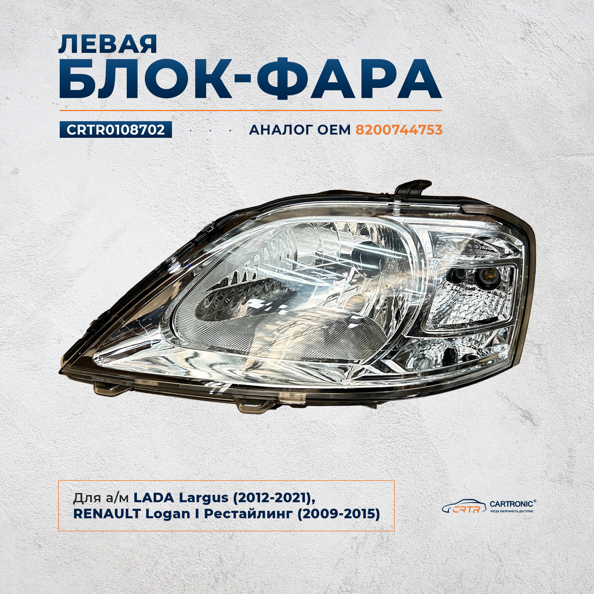 Фара левая CARTRONIC CRTR0108702 - Лада Ларгус Рено Логан (2009-2014)