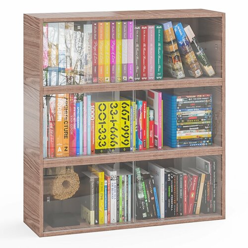 Три книжные полки Мебельный Двор КН1 со стеклянными сдвижными дверками цвет шимо тёмный 9809₽