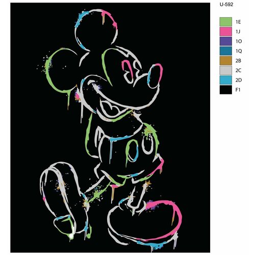 Картина по номерам U-592 Неоновый Микки Маус с флуоресцентными красками 70x90 см