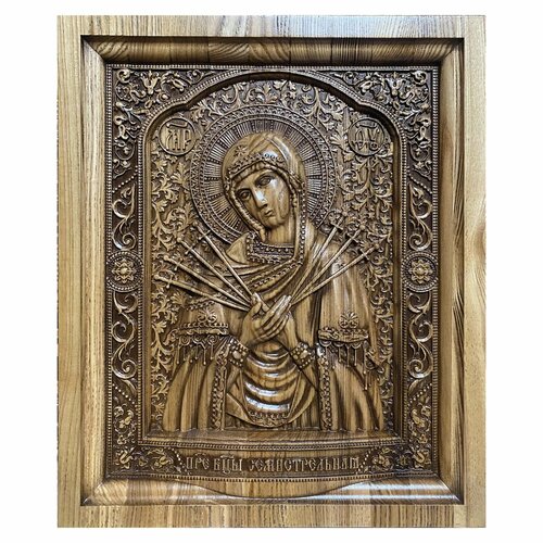 икона семистрельная божия матерь алюминиевая Семистрельная икона Божией Матери 29Х36 см Резная Икона из Дерева