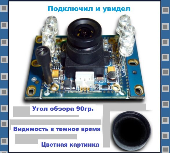 Модуль видеокамеры MP1900 38х38мм 1 шт. аналоговый цветной CCD PAL формат ночное видение линза 3,6мм обзор 90гр