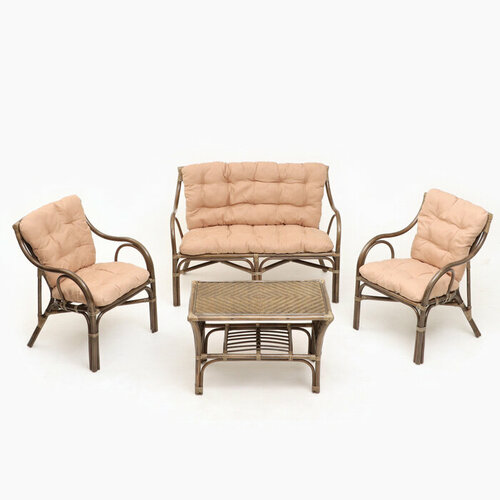 Набор садовой мебели Makita: 2 кресла, диван, стол, ротанг тёмный, подушки бежевые 10296756 bestway кресло надувное 112 х 112 х 66 см цвета микс 75052 bestway
