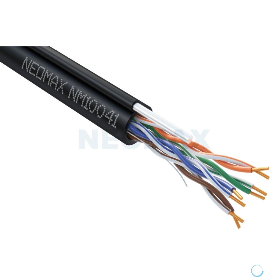 Кабель NEOMAX [NM10041] U/UTP cat.5e 4 пары (305 м) 0.50 мм (24 AWG) Медь, внешний, стальной трос 2.0мм, PE, черный