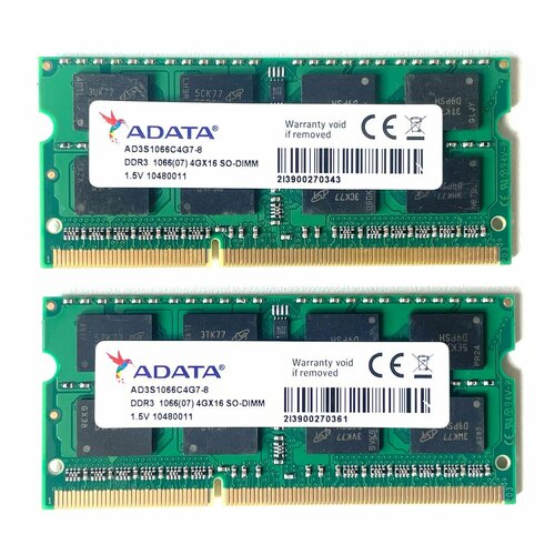 Модуль памяти ADATA DDR3 4GB 1066Мгц 2Rx8 15v PC3-8500S SO-DIMM 225000₽
