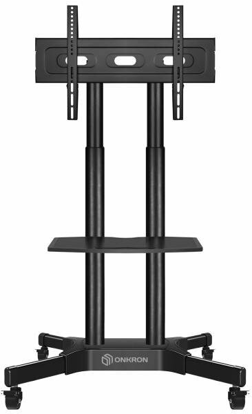 Мобильная стойка ONKRON на 1 ТВ/ 40-65 от 200х200 до 400х600 наклон 0? поворот 0? макс нагр 45,5кг Высота 1200-1500мм, кабель-канал, регулировка полки