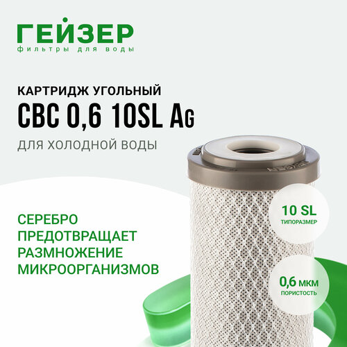 Гейзер Картридж CBC 0,6 - 10SL-Ag 27006, 1 уп, 1 шт. картридж гейзер cbc ag sl 10 0 6мк карбонблок с серебром