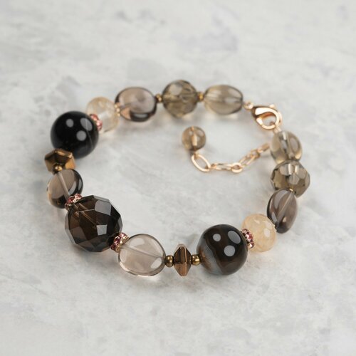 Браслет Diana Savitskaya, кварц, раухтопаз, гематит, коричневый, желтый